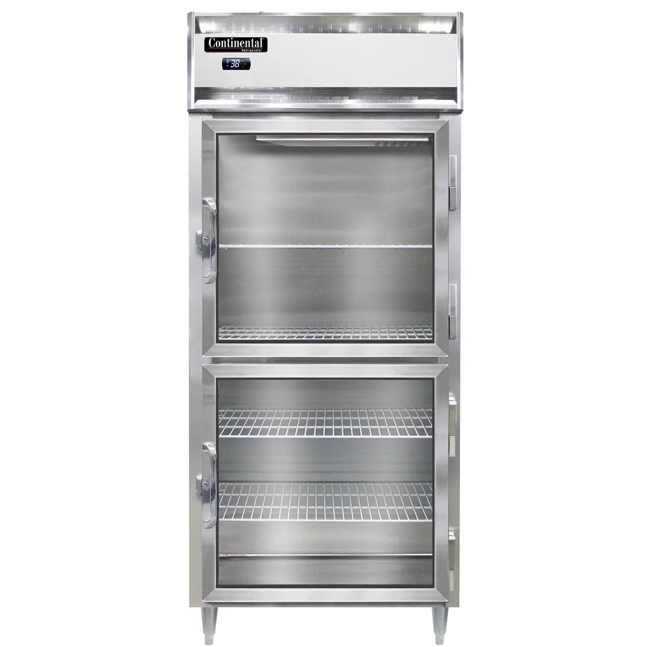 Continental Refrigerator D1RXNSAGDHD 36" 1-Section Reach-In Refrigerator w/ 2 Half Glass Doors, Stainless Steel Exterior, 32 cu. ft.