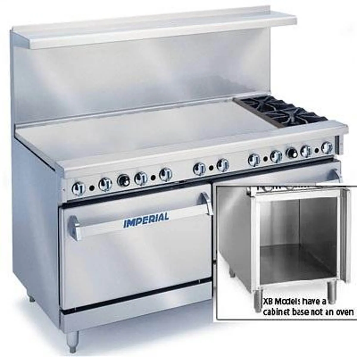 Imperial IR-2-G60-XB 72" Gas Restaurant Range w/ (2) Open Burners, 60" Griddle, (1) Standard Oven, (1) Cabinet Base, 199.000 BTU