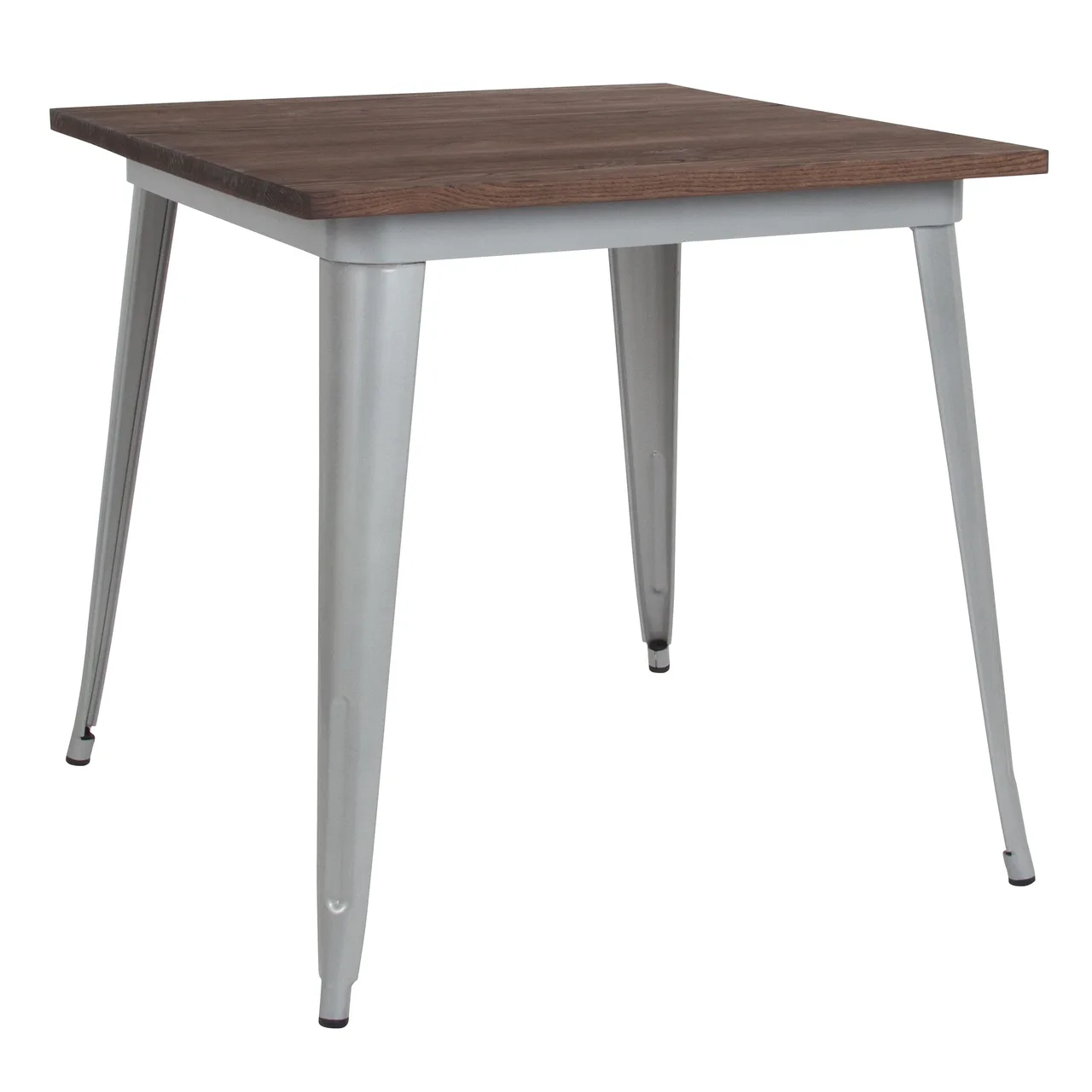 Flash Furniture CH-51040-29M1-SIL-GG 31" Square Walnut Elm Wood Dining Table, 1" Edge, Galvanized Steel Frame, Silver
