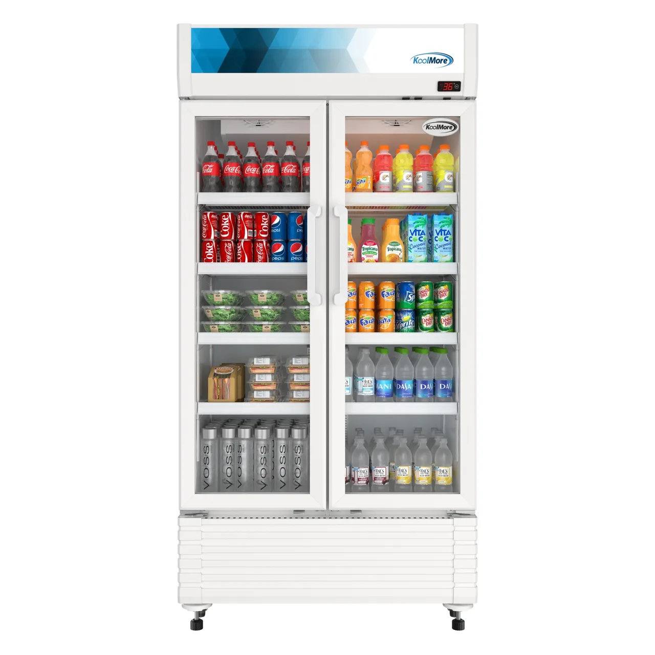 Koolmore KM-MDR-2GD-39 39" Merchandiser Refrigerator, 16.5 cu ft, 2‑Section, Silver, 0.25 HP, 34‑50°F