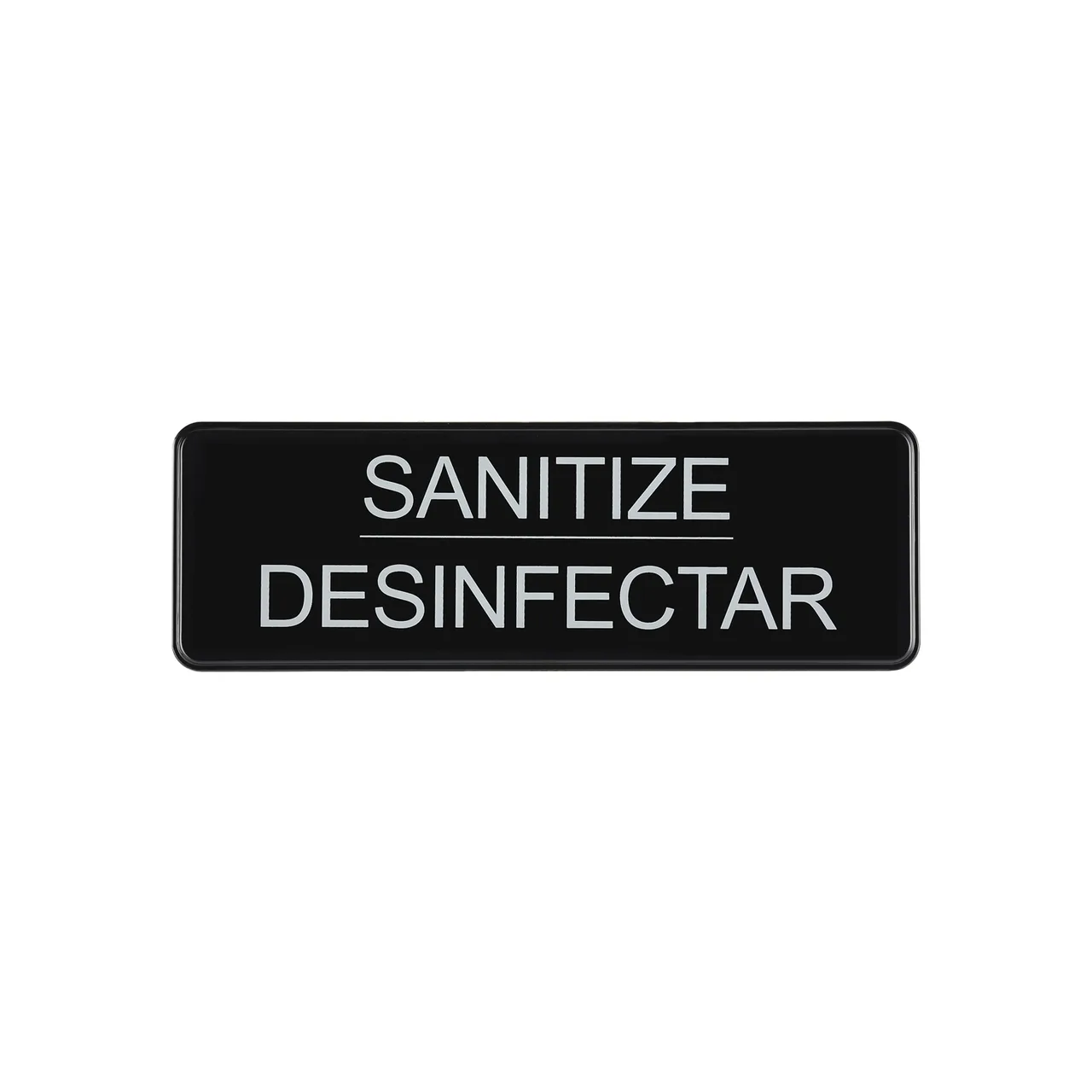 CAC China SCS3-SZ05 Compliance Sign, 9" x 3"H, English/Spanish, Sanitize, Heavy-Duty Plastic, Black