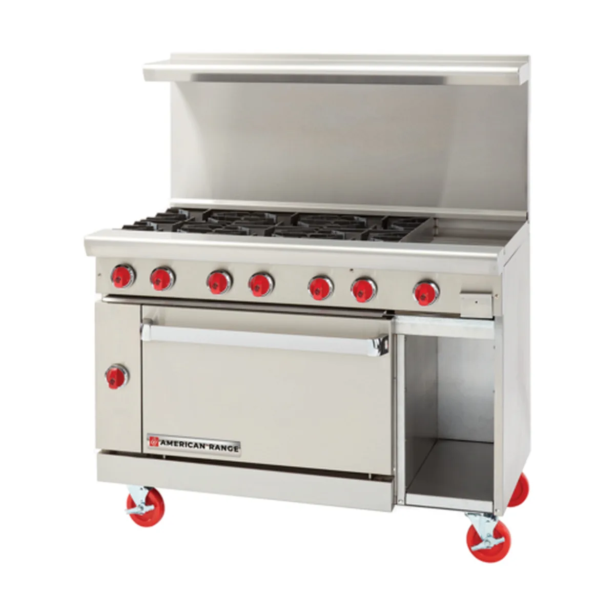 American Range AR-24G-4B-CL-SBR 48" Gas Restaurant Range, (1) Convection Oven, (1) Cabinet, (4) Open Burners, (1) 24" Griddle