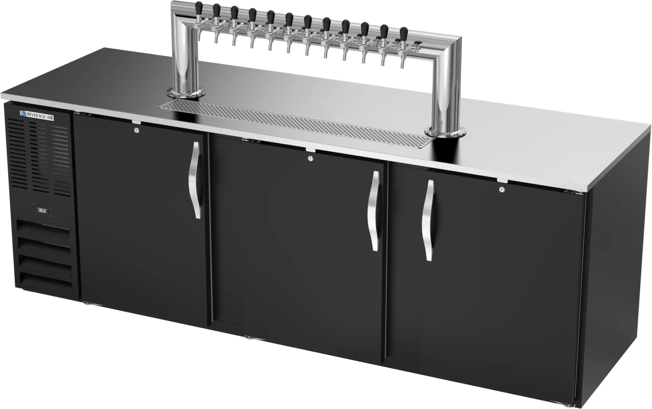 Beverage Air DD72HC-B-12T Keg Cooler, 72"W, Stainless Top, 3 Keg Capacity, 2 Faucets, R290, 115V