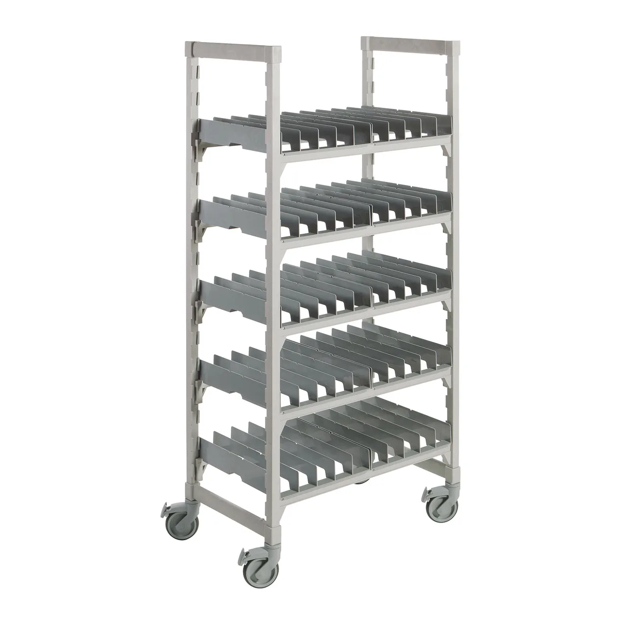 Cambro CPMU213675DDPKG 21" x 36" x 75" Camshelving® Mobile Dome Drying Rack Cart, Speckled Gray