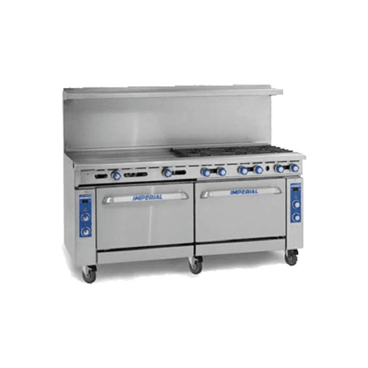 Imperial IR-8-G24 72" Gas Restaurant Range w/ (8) Open Burners, 24" Griddle, (2) Standard Ovens, 386.000 BTU
