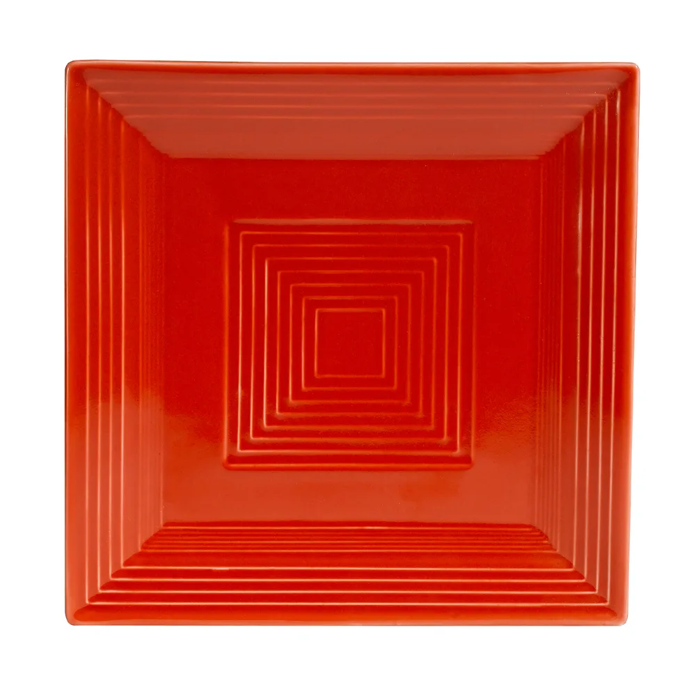 CAC China TG-SQ8-R Tango Plate, 8"x8"x5/8", Square, Embossed Rim, Porcelain, Red - Dozen