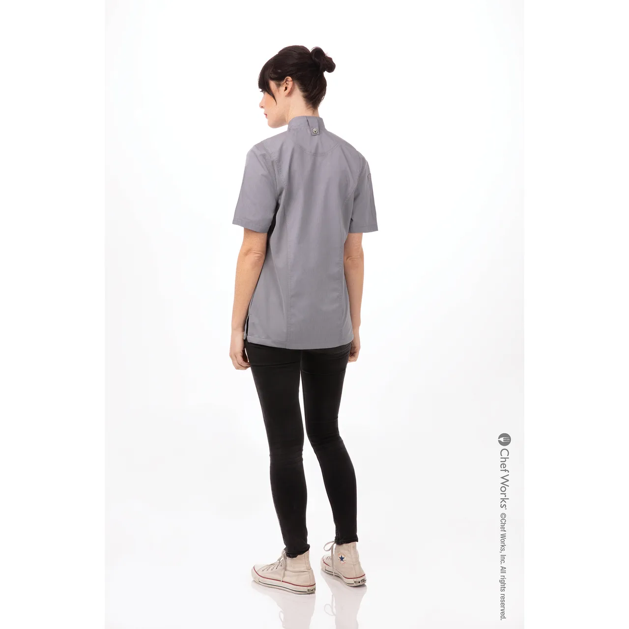 Chef Works BCWSZ006-GRY-3XL Women's Chef Coat, 3XL Gray Poly/Cotton Twill, Vent Slits