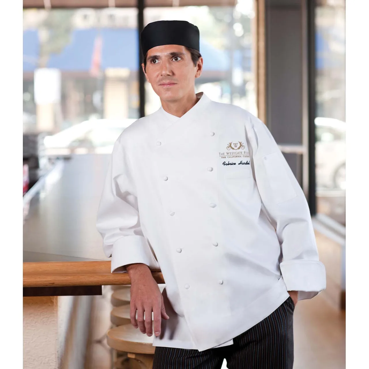 Chef Works ECCW-WHT-50 - Double‑Breasted Chef Coat, Size 50, 100% Cotton, White with Piping - 1/Each