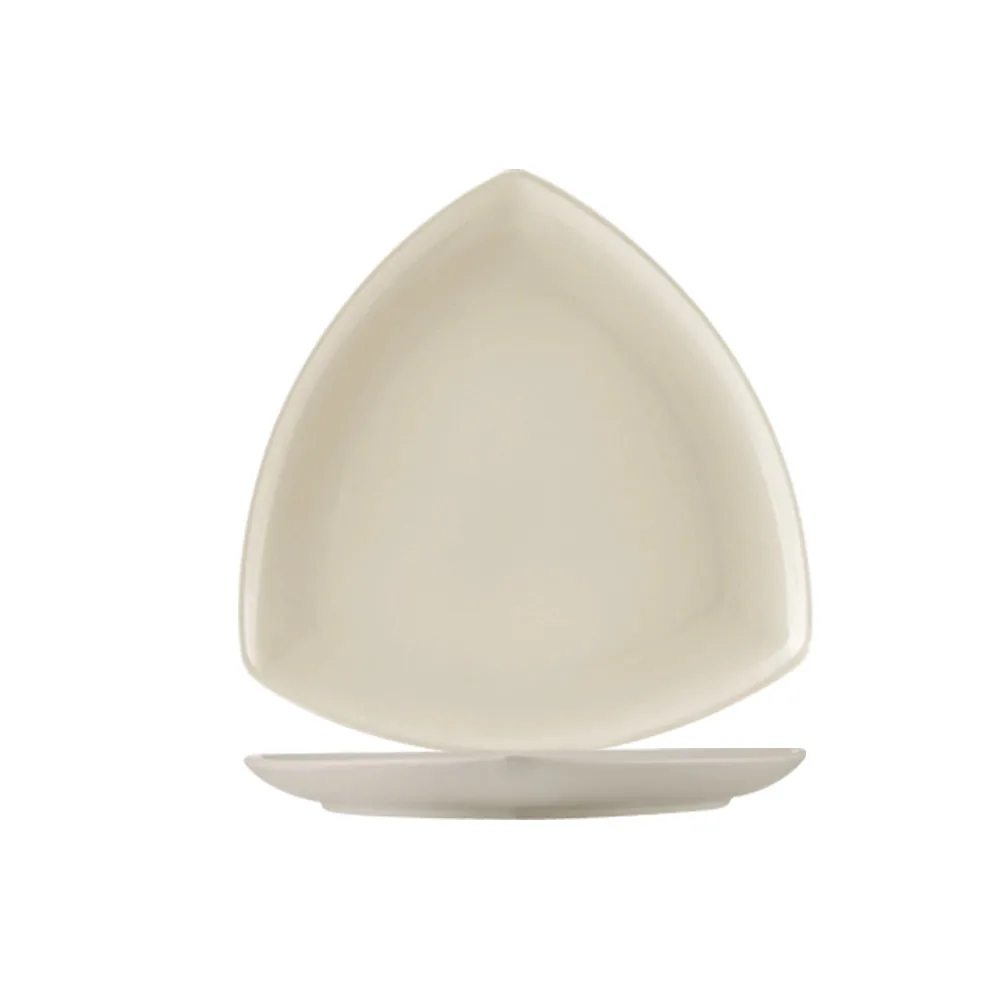 CAC China REC-CT16 - 10-1/2" x 10-1/2" x 1" Triangular Coupe Rim Stoneware Plate, White - Dozen