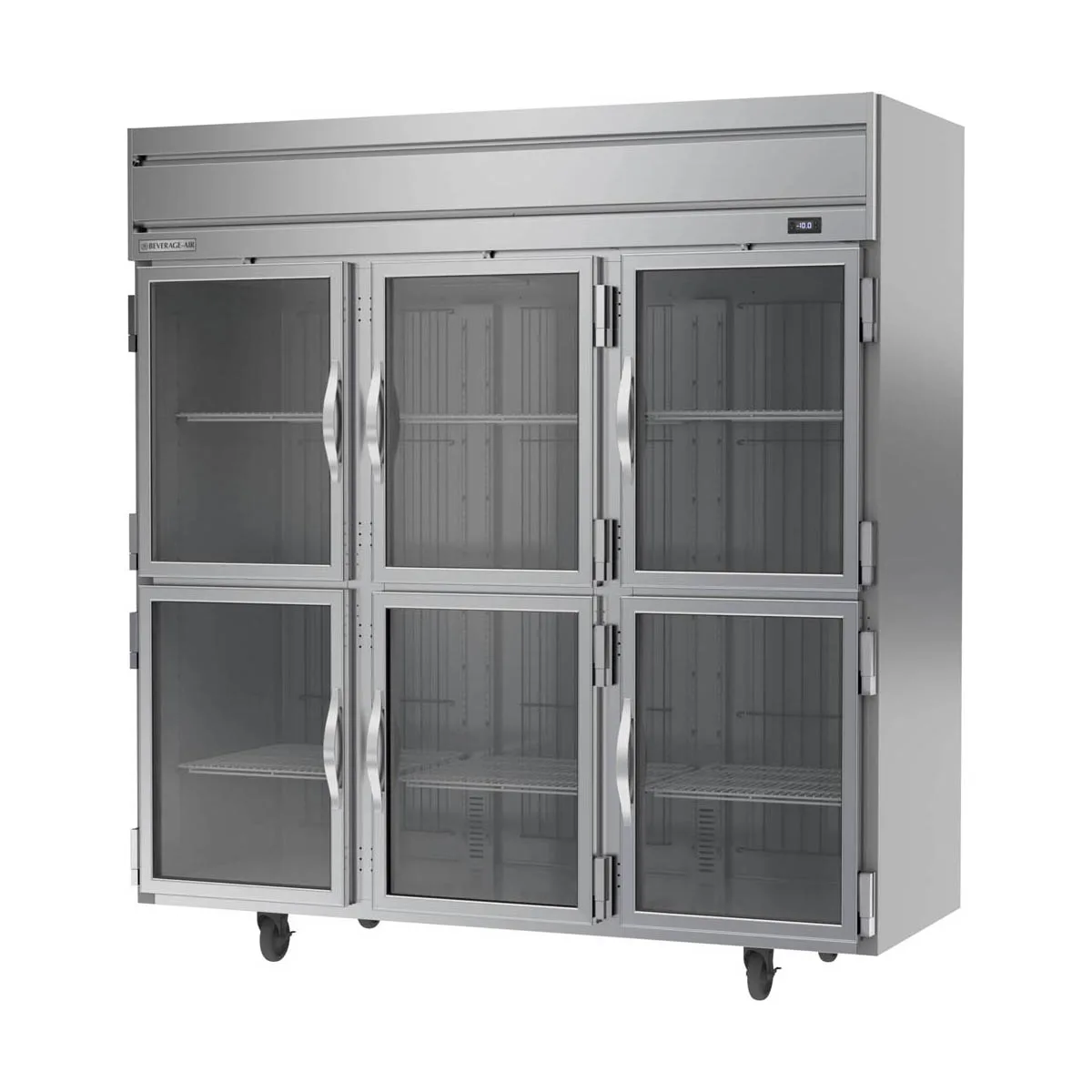 Beverage Air HF3HC-1HG 78" 3-Section Reach-In Freezer, 6 Half Glass Doors, Top Mount, 69.1 cu. ft., Stainless Steel Front