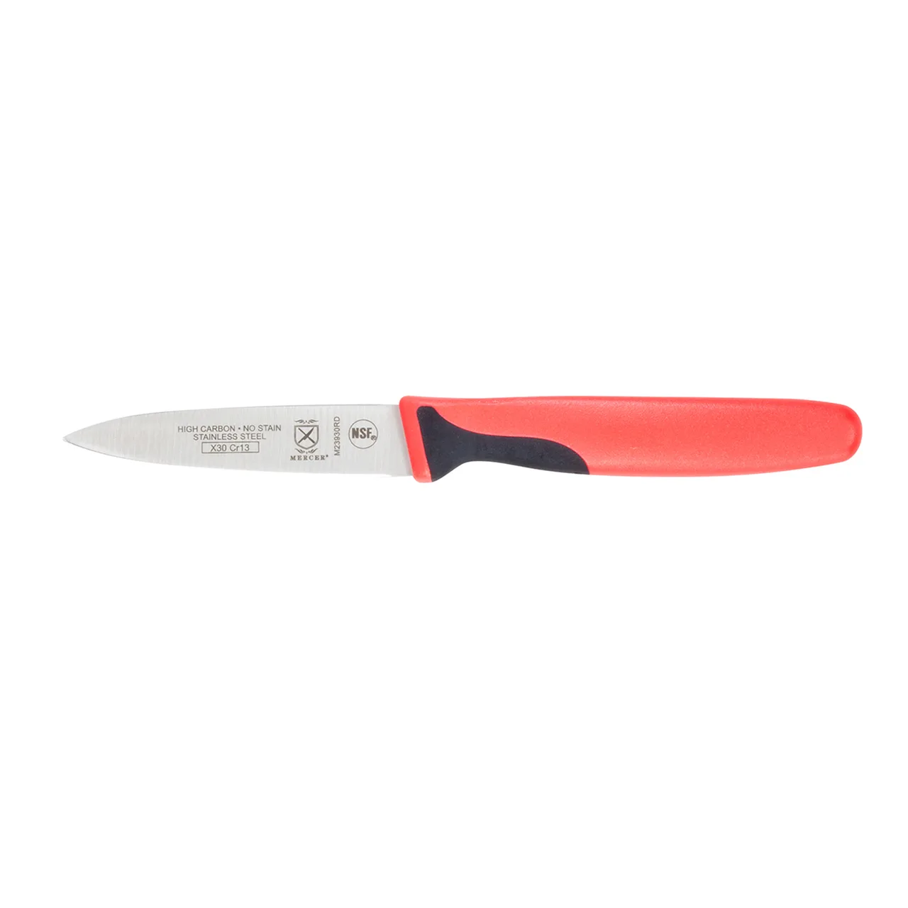 Mercer M23930RDB - 3" Stamped Spear-Point Paring Knife, Blade, Red Santoprene Handle, NSF