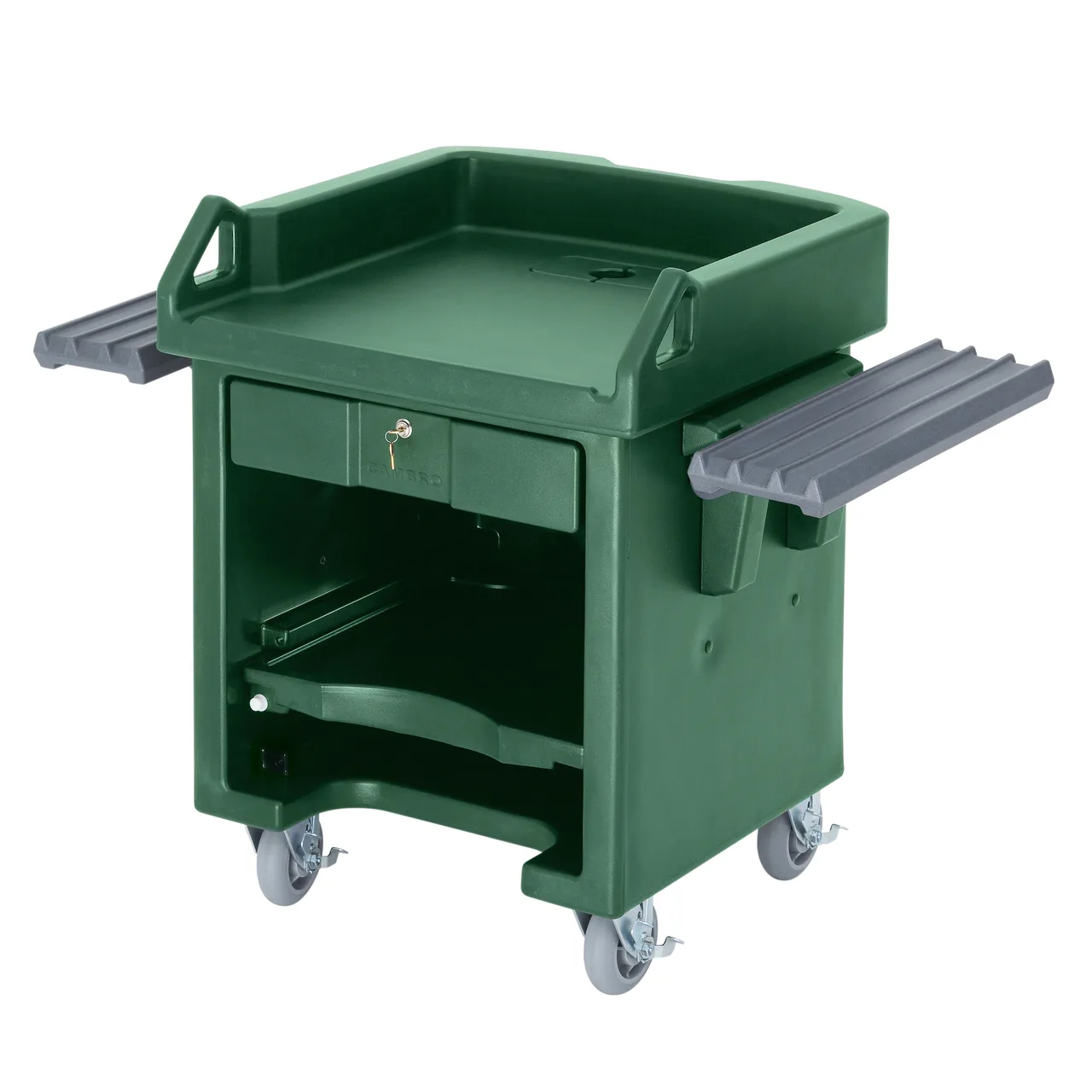 Cambro VCSWRHD519 Versa Cash Register Cart, 52-3/4L x 32W x 43-3/4H, Kentucky Green, Lockable Center Drawer, Adjustable Shelf, Polyethylene Construction