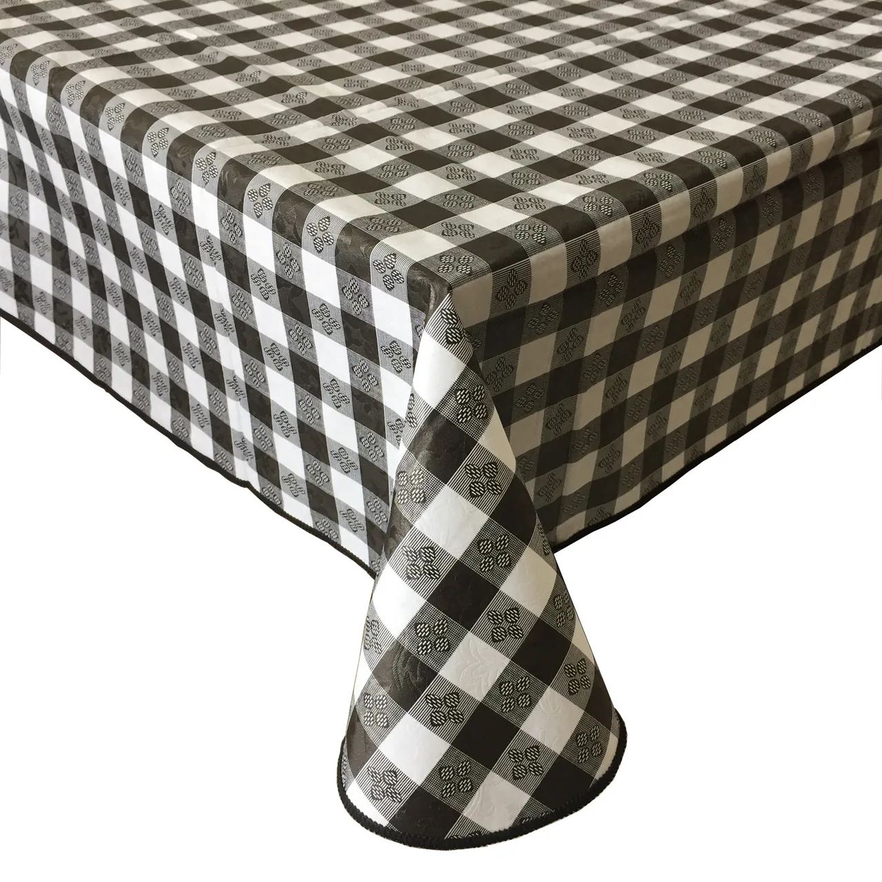 CAC China TCVG-7052K Throw Table Cover, 70" x 52" Vinyl Gingham Black, Water‑Resistant Back