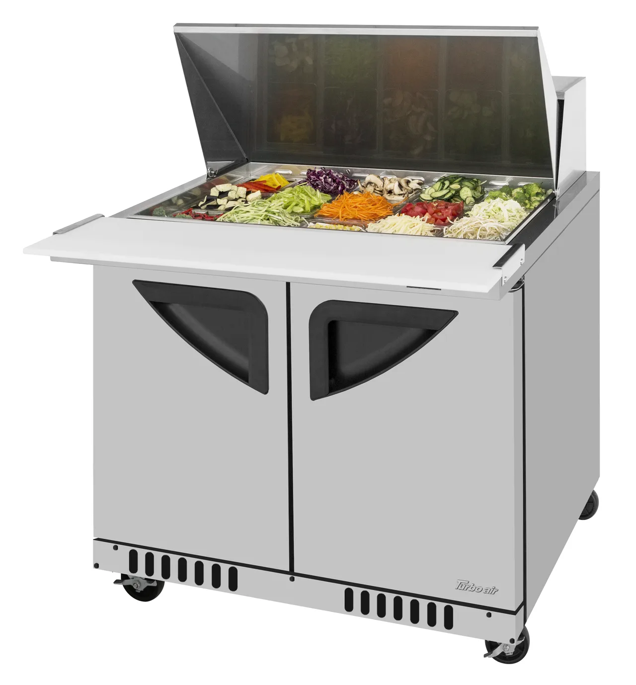 Turbo Air TST-36SD-15-FB-N 36" 2-Door Mega Top Sandwich and Salad Prep Table, 15 Pans, Stainless Steel