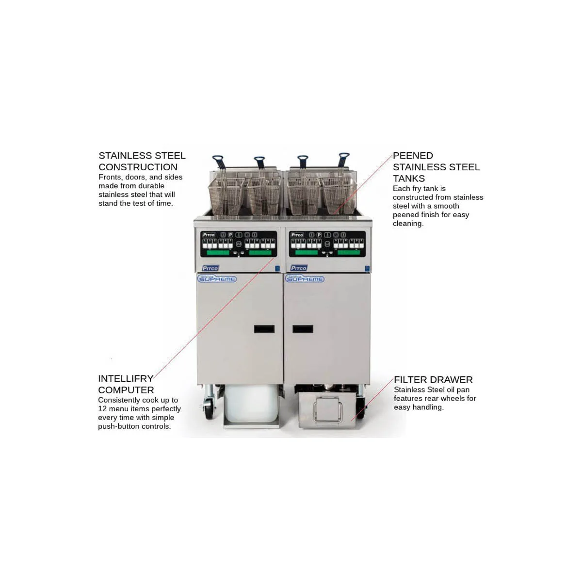 Pitco SSHLV14C/184/FD Multiple Battery Gas Fryer w/ (1) 32 lbs & (1) 42 lbs Frypots, Filter Drawer System