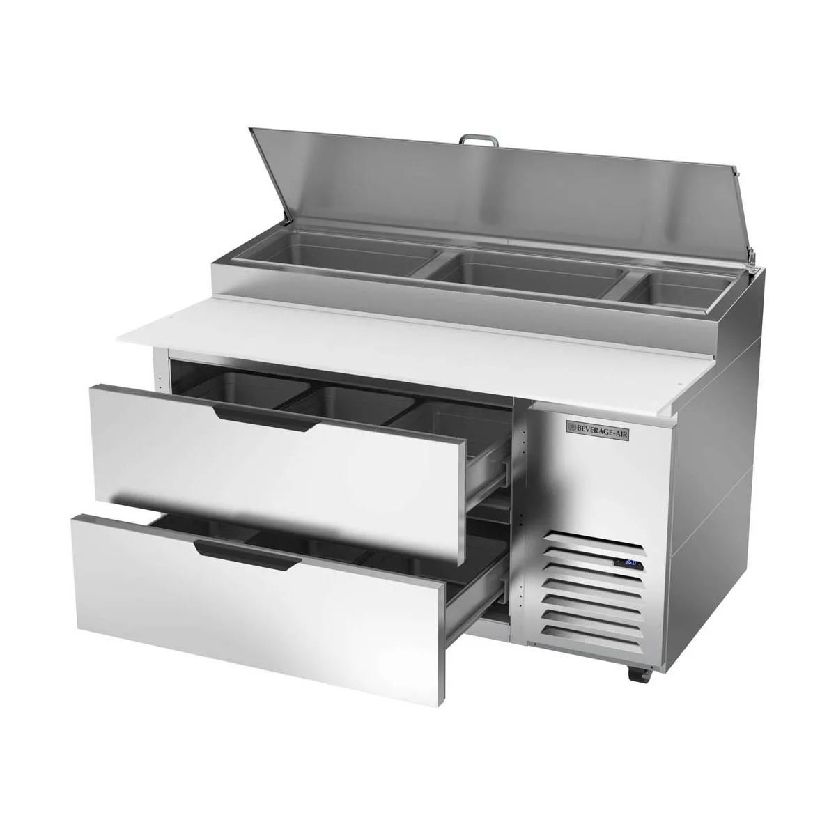 Beverage Air DPD60HC-2 60" 1-Section Refrigerated Pizza Prep Table w/ 2 Drawers, 12 cu. ft.
