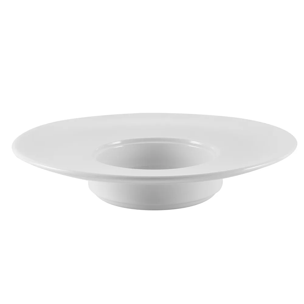CAC China RCN-309 - 5 oz. 9" Dia. Pasta Bowl, Porcelain, Super White, Wide Rim, 1-3/4" H - Dozen