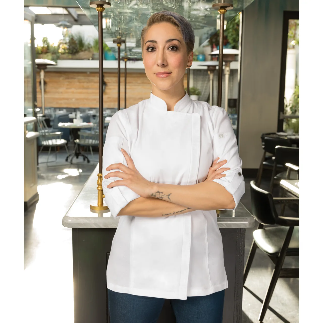 Chef Works BCWLZ005-GRY-XL Women’s Chef Coat XL Gray 65/35 Cotton Twill, Roll‑Up Sleeves, Vent™