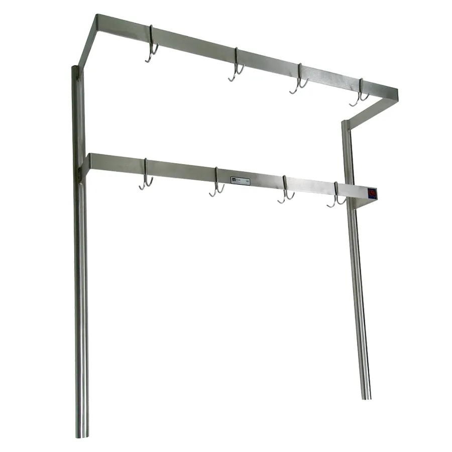 John Boos PRD4A 103" Stainless Steel Double Bar Table Mounted Pot Rack with 18 Double Prong Hooks