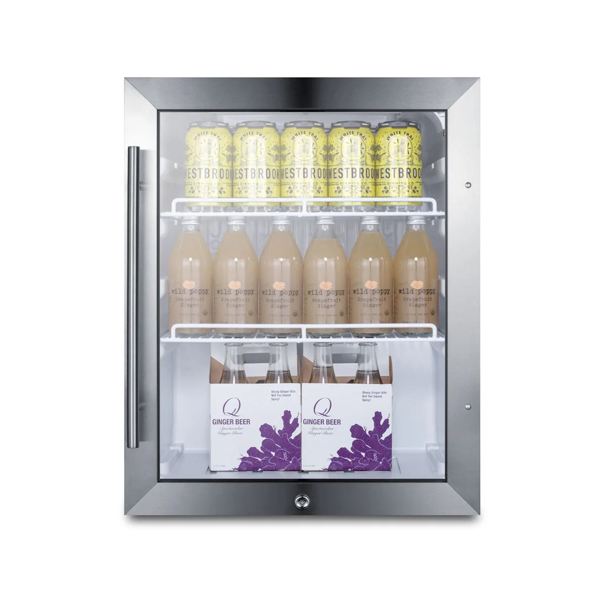 Summit SCR314L Countertop Beverage Cooler, 19" Black, 2.1 cu ft, Glass Door with Lock, 34‑46°F, R600a