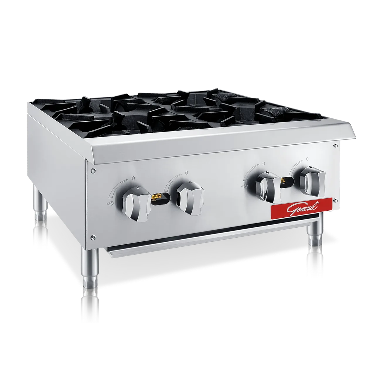 General GCHP-24-4LP 24" Countertop Gas Hotplate with Manual Controls, (4) Cast Iron Burners