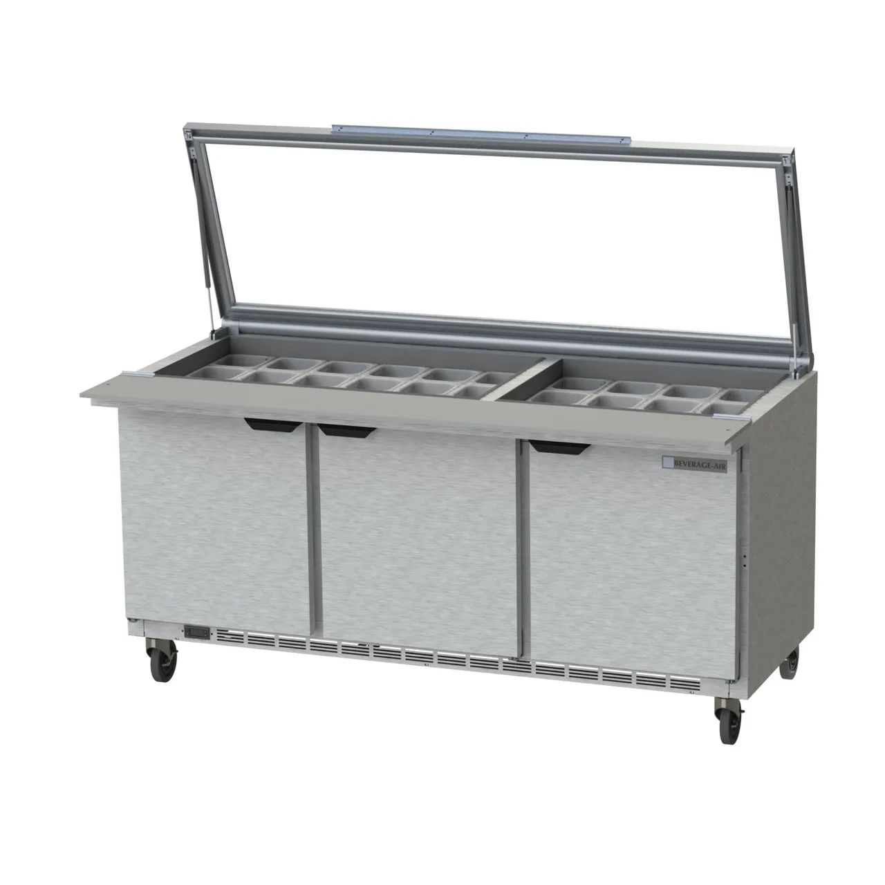 Beverage Air SPE72HC-30M-STL 72" Mega Top Sandwich / Salad Prep Table w/ 3 Doors, 30 Pans