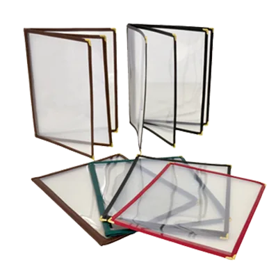 Omcan USA 39797 Folded Menu Holder Booklet, 9-1/4" x 11-3/4" Brown Plastic, Metal Corners