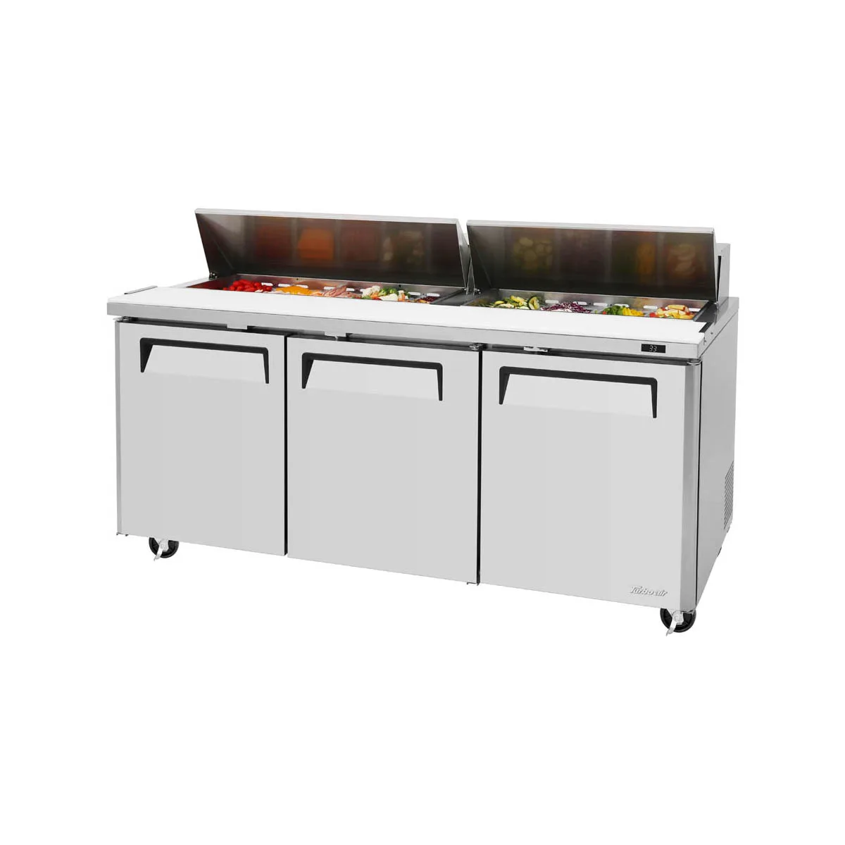 Turbo Air MST-72-N 72" Three Section Sandwich / Salad Prep Table w/ 3 Doors, 18 Pans