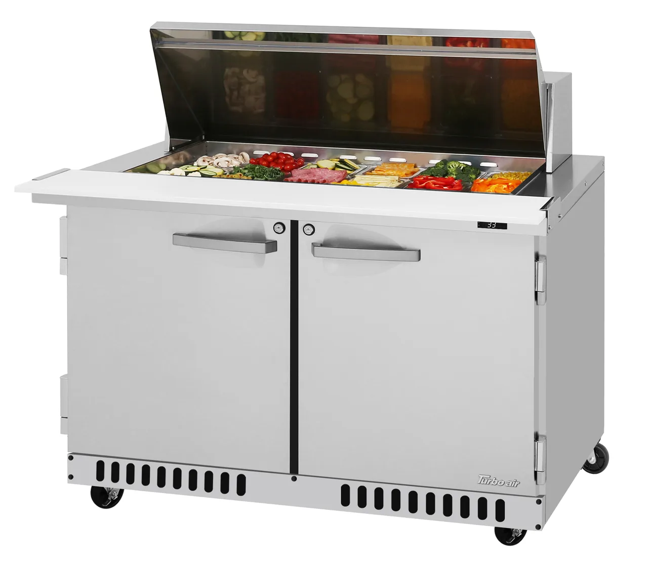 Turbo Air PST-48-18-FB-N 48" 2-Door Mega Top Sandwich and Salad Prep Table, 18 Pans, Stainless Steel