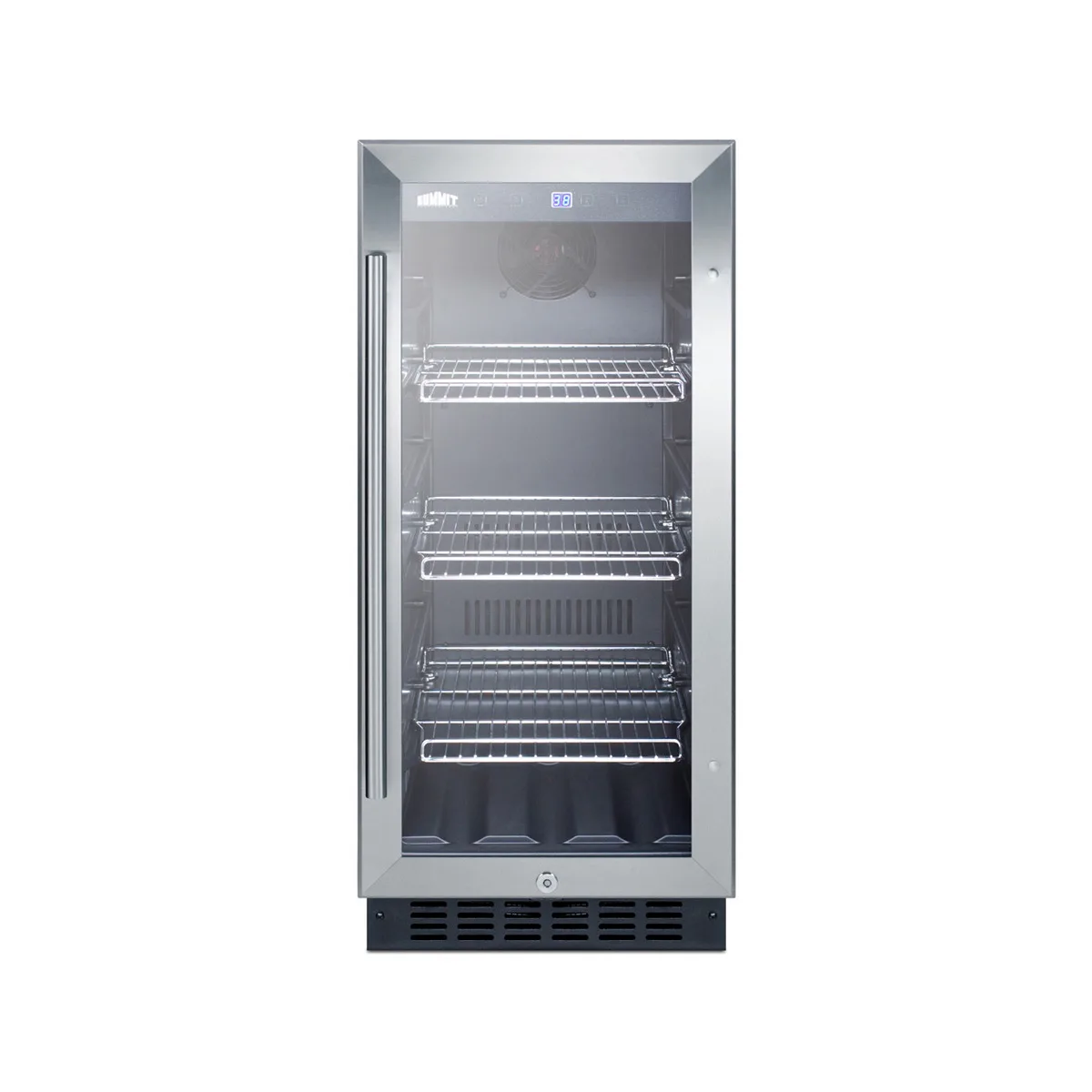 Summit SCR1536BG Beverage Refrigerator, 15" Black, 2.45 cu ft, Thermostat, Glass Door, Built‑In