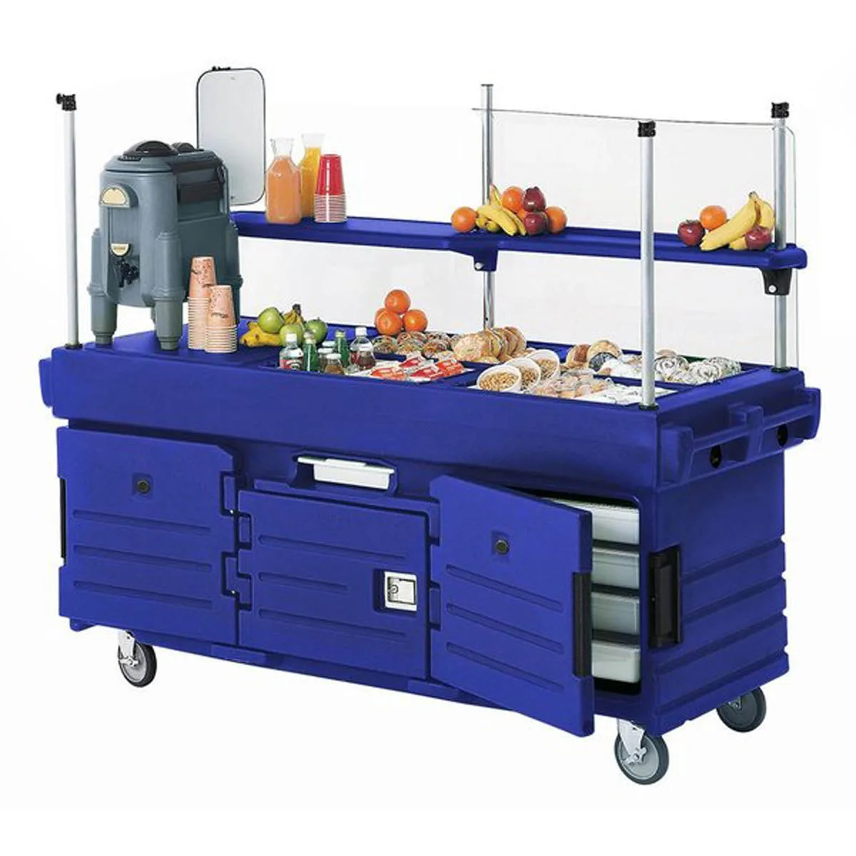 Cambro KVC854186 CamKiosk Polyethylene Navy Blue Vending Cart w/ 4 Pan Wells