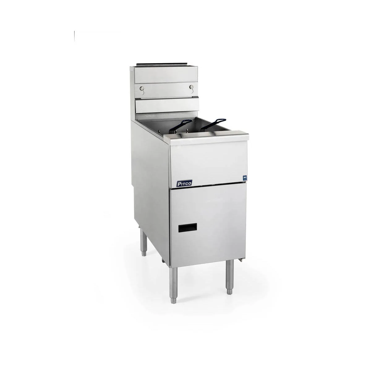 Pitco VF-35S 15" Full Pot Floor Model Gas Fryer w/ 35 lbs Capacity, 2 Twin Baskets, Millivolt Control