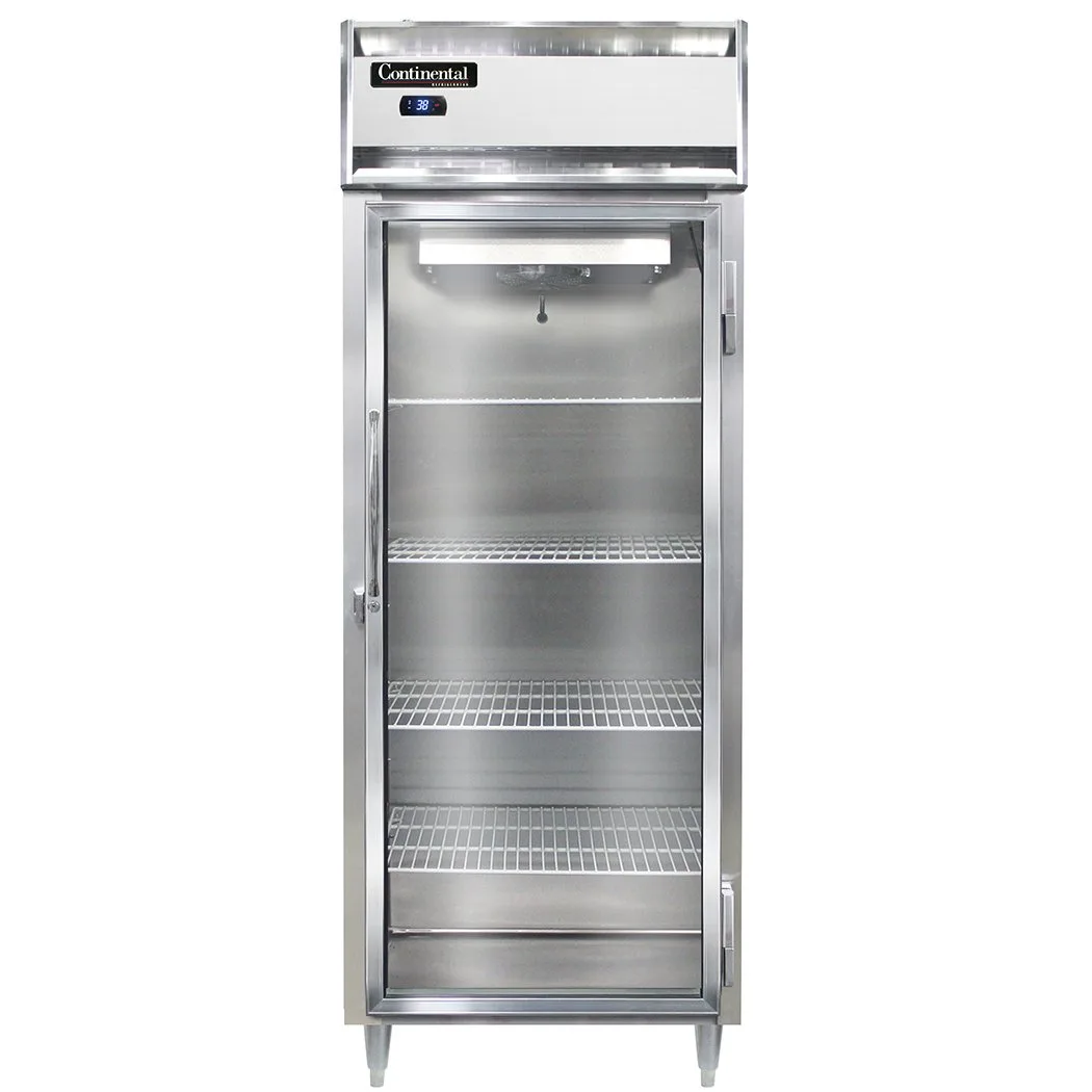 Continental Refrigerator D1RESNSSGD 28" 1-Section Reach-In Refrigerator w/ Glass Door, All Stainless Steel, 18 cu. ft.