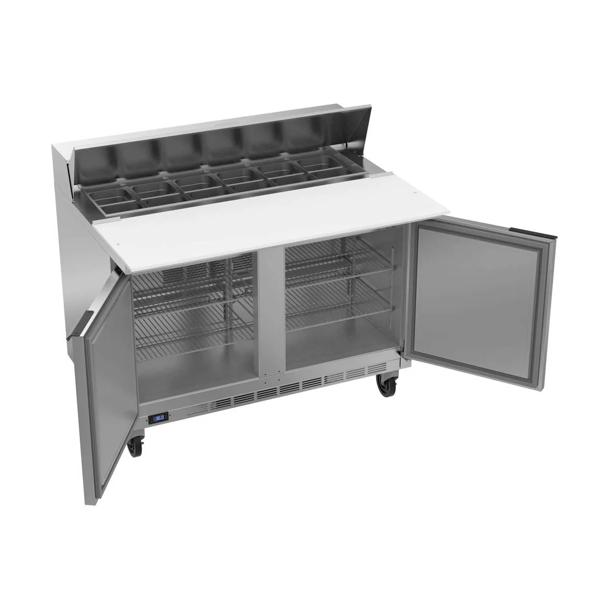 Beverage Air SPE48HC-12C 48" Two Section Sandwich/Salad Prep Table w/ 2 Doors, 12 pans, 13 cu. ft.