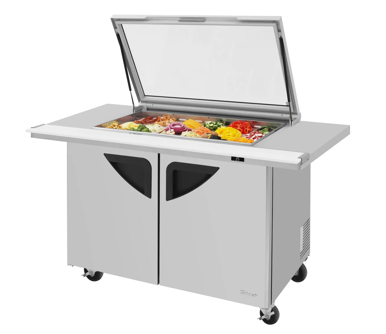 Turbo Air TST-48SD-18-E-N-GL 72" Mega Top Sandwich/Salad Prep Table w/ 2 Doors, Glass Lid, 18 Pans