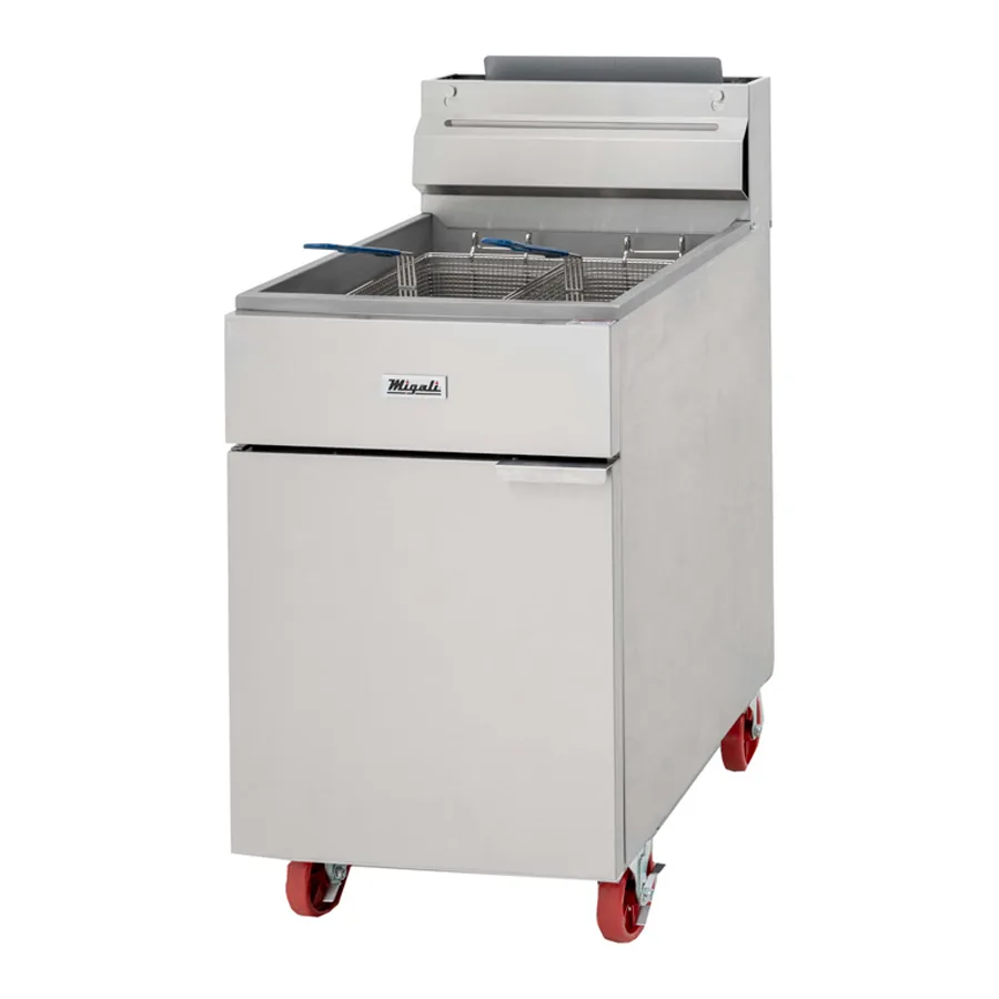 Migali C-F75E-LP 21" Floor Model Gas Deep Fryer, Full Pot, Liquid Propane, 75 Ibs, 110.000 BTU