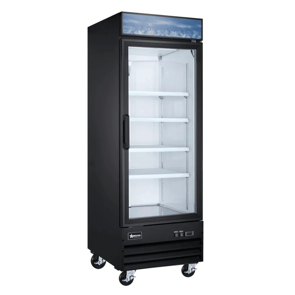 Omcan USA 51030 31" Glass Door Freezer, 23 cu ft, Black Steel, Bottom‑Mount R290, 4 Shelves, 110V