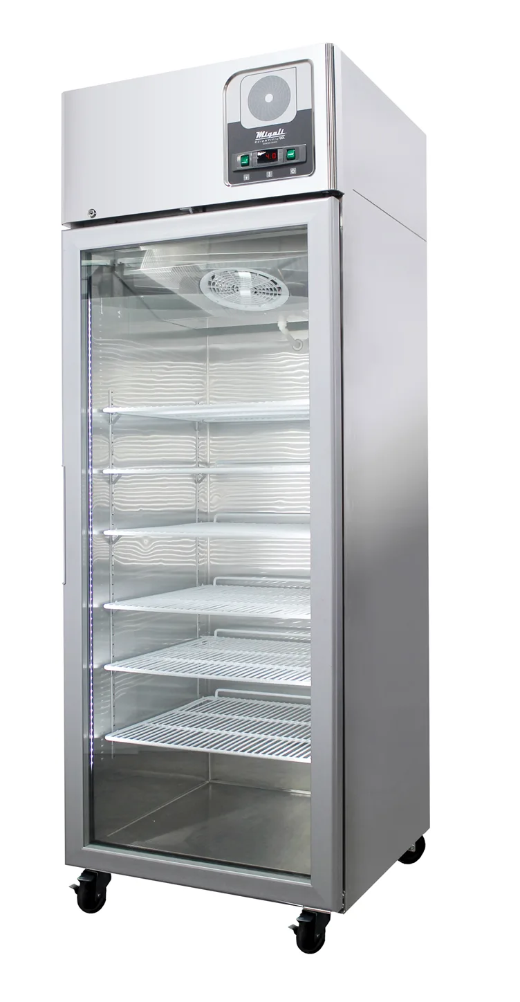 Migali G-1RG-HC Glass Refrigerator, 21.4 cu ft, SS Auto‑Defrost, 6 Shelves, 4 Casters, R290, 115V