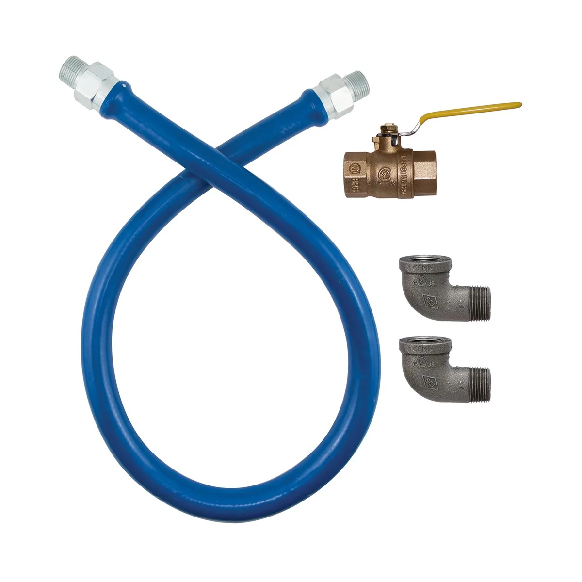 Dormont 16100BPV48BXFT 48" Blue Hose Food Truck Grade Gas Connector Kit w/ (2) Elbows, 1" Dia.
