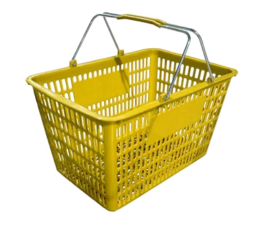 Omcan USA 13027 Shopping Hand Basket, 50 lb, Yellow Plastic, Steel Handles Plastic Coated