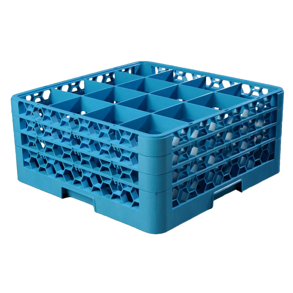 Carlisle RG16-314 OptiClean™ Dishwasher Glass Rack, 16-Compartment (3 Extenders), Blue Polypropylene, 4-3/16" Diameter, 8-1/2" Height, Double-Wall, Quick Draining, Positive Stacking, Four-Way Tracking, Comfort Curve Handles, NSF