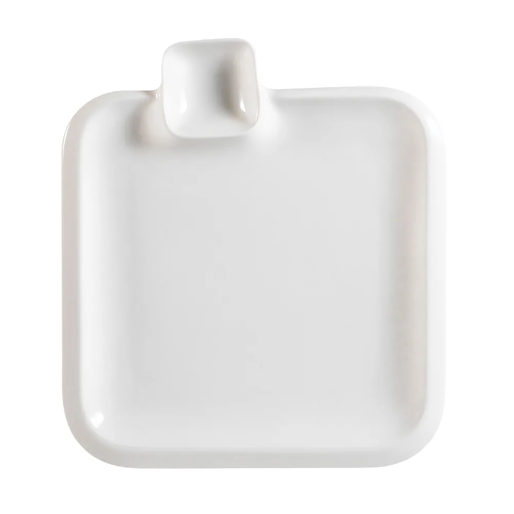 CACChina TRY-SQ9 - Plate, 9"L x 8"W x 3/4"H, White, 2 Comp, Dishwasher/Oven/Microwave - Dozen
