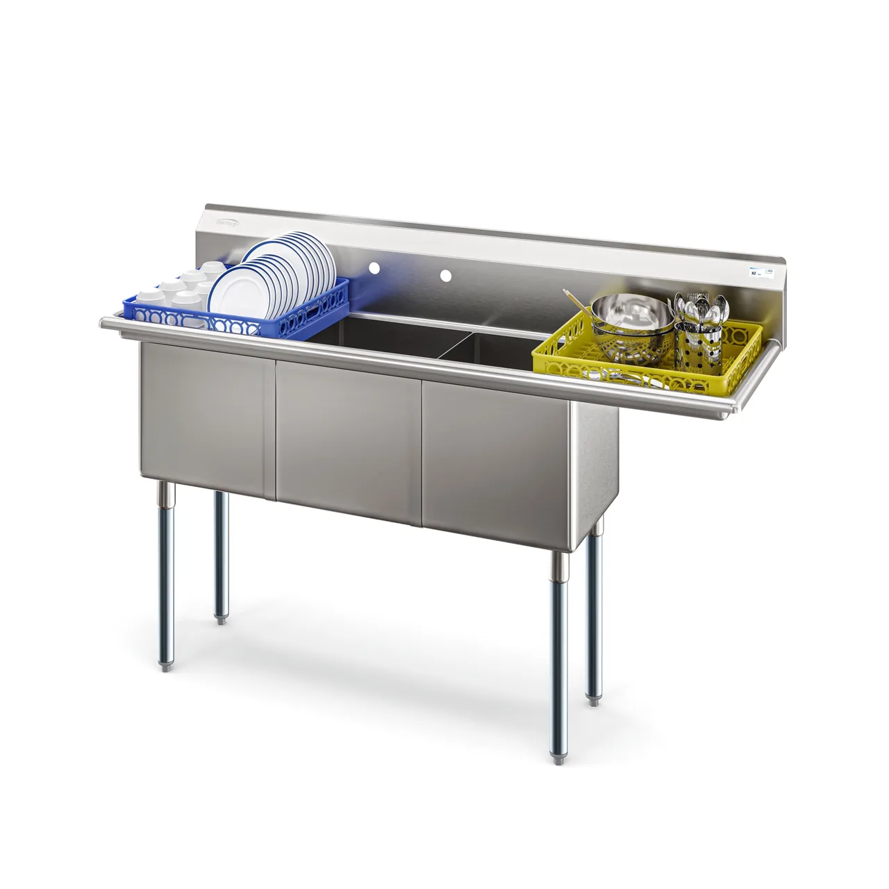 Koolmore KM-SC151514-15R3 63" Three Compartment Sink, 15"Wx15"L Bowl With Right-Hand Drainboard
