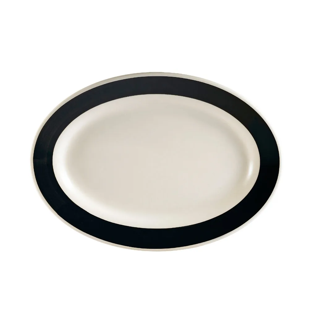 CAC China R-34-BLK - Rainbow Ceramic Platter, 9-3/8"L x 6-1/4"W x 3/4"H, Rolled Edge - Dozen