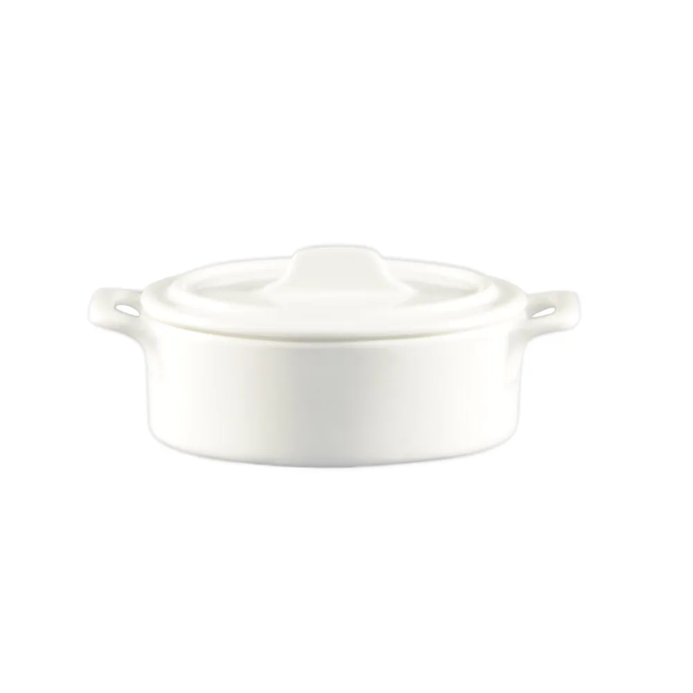 CAC China GMJ-6 12 oz Jar (6½" L x 4½" W x 2" H) Porcelain White with Handles and Lid - 1 Dozen