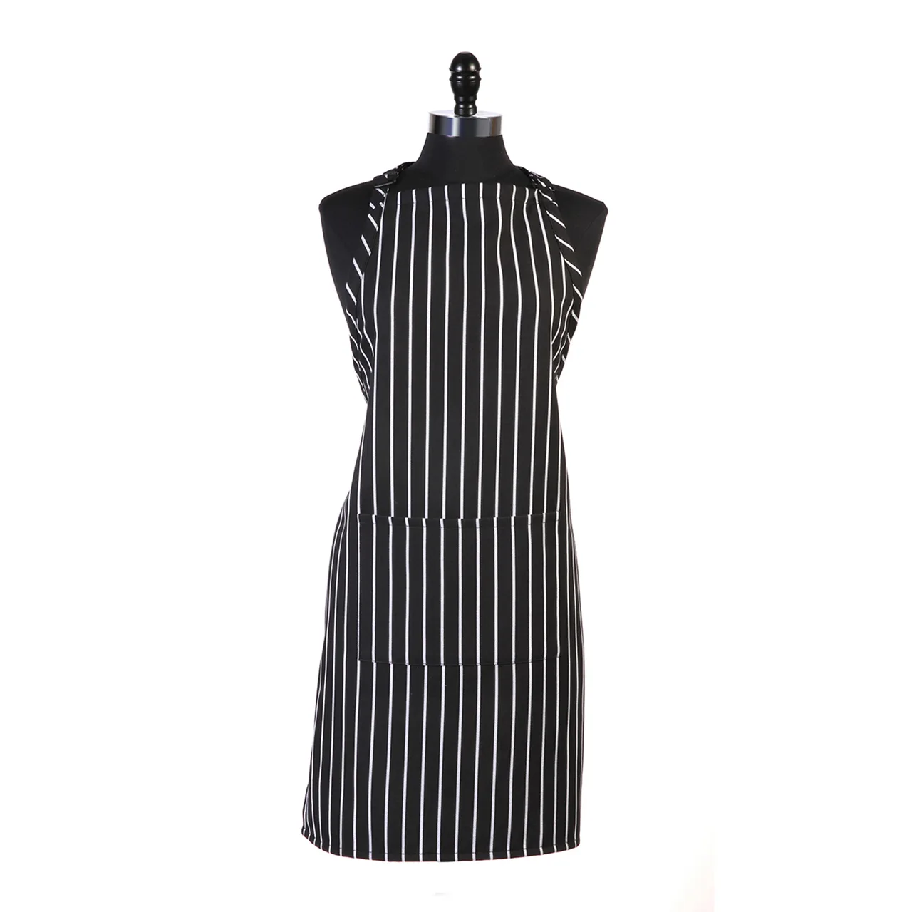 Mercer M61110BCS Genesis Bib Apron, 33" x 23", black chalk stripe, 65/35 poly‑cotton twill, strap, 1 front pocket