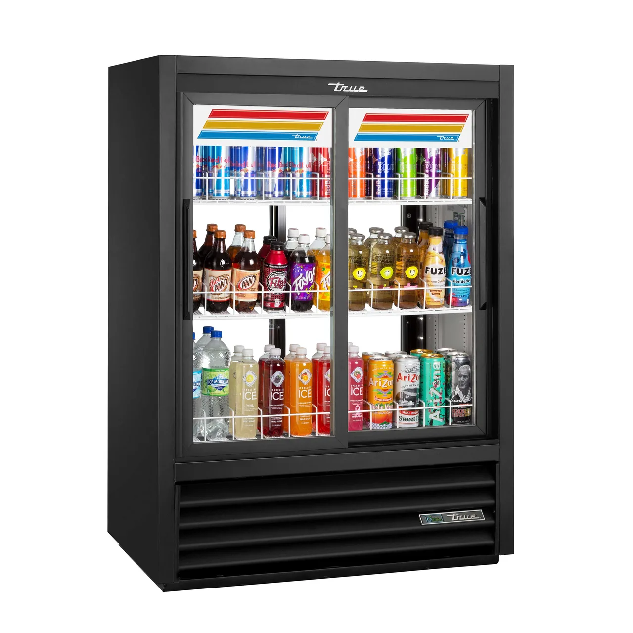 True GDM-33CPT-54-HC-LD 39" 2-Section Pass-Thru Merchandiser Refrigerator with Sliding Door