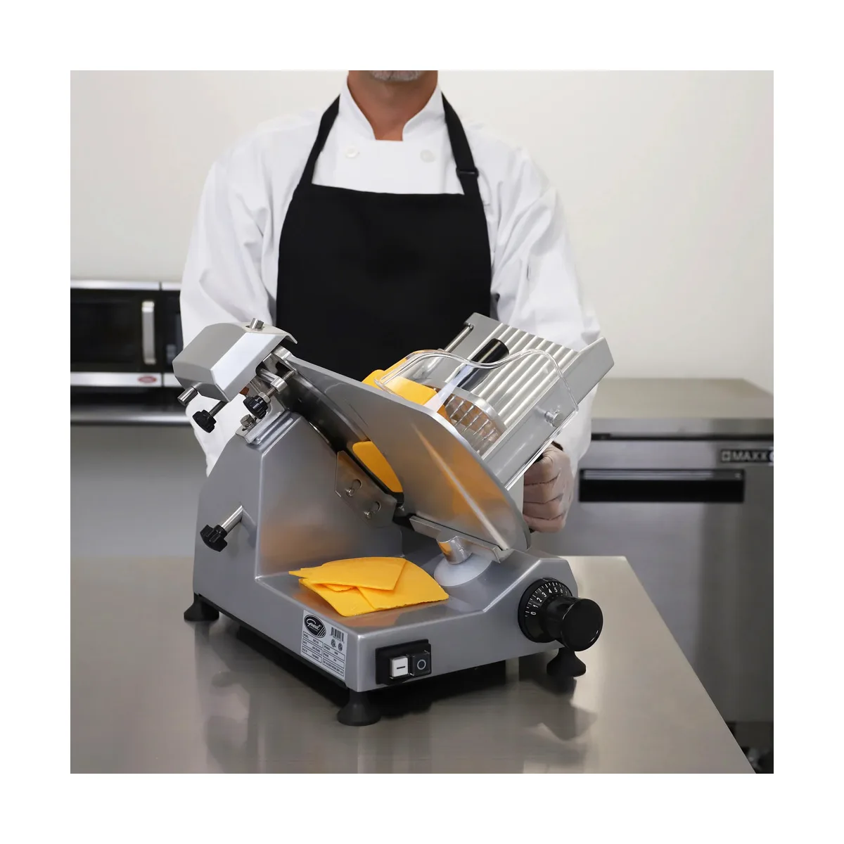 General GSE009 Commercial Meat Slicer – 9" Chrome Knife, 1/6 HP 120W, Belt Drive, Anodized Aluminum, 334 RPM