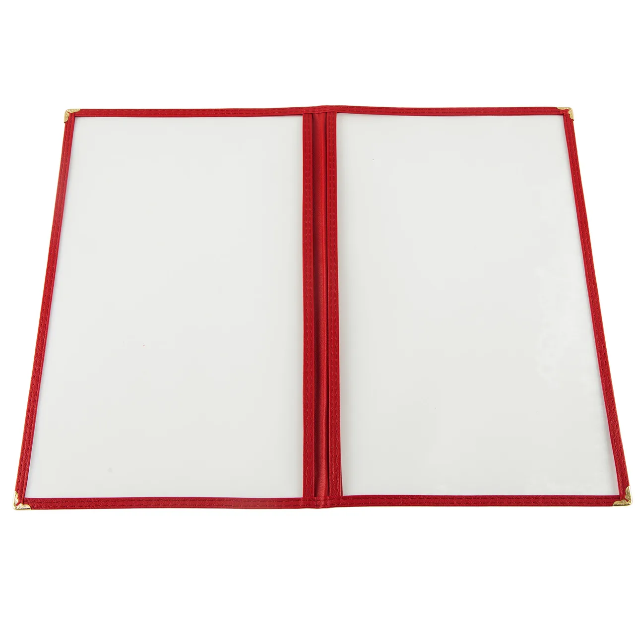 CAC China MCP2-914RD Menu Cover, 2-Pocket Vinyl Booklet, 8½" x 14", Insert, Red Trim, Brass Corners