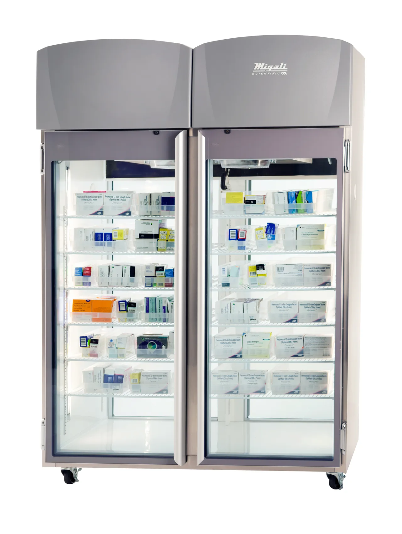 Migali EVOX-2PT-SH-LB - 55" Glass Door Medical Refrigerator, 44.9 cu ft, LCD, ADA Compliant, USA